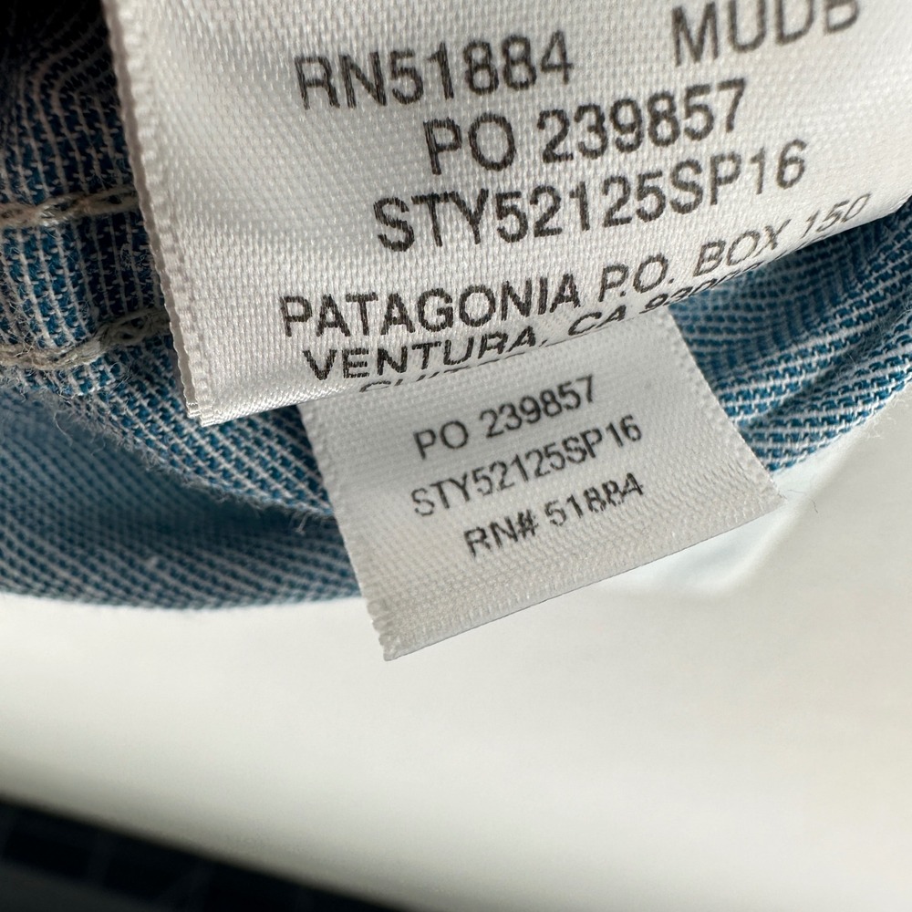 Patagonia Light Blue Hemp Blend Stealth Stream Long Sleeve Button Shirt Mens L - Picture 10 of 11
